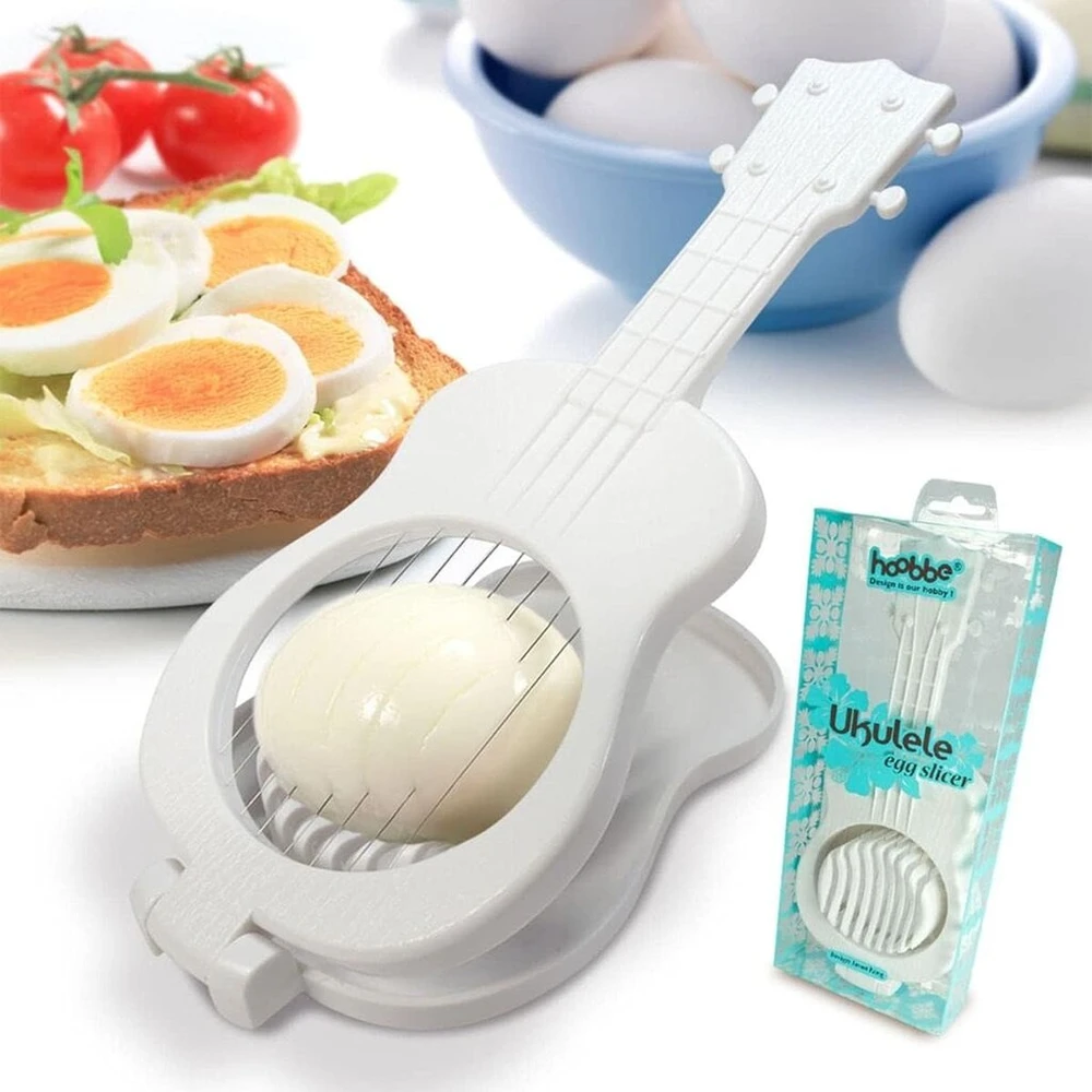 Ckb ltd naujoviškas kiaušinių pjaustytuvas ukulele gitara vielinis kiaušinių pjaustytuvas daugiafunkcinis tolygiam virtų kiaušinių, dešrelių ir vaisių pjaustymui, naujoviškas, baltas plastikas ir nerūdijantis plienas