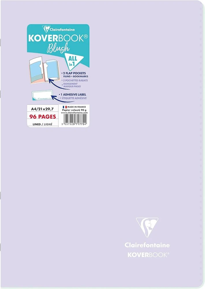Clairefontaine 971775c - Koverbook Blush sąsiuvinis su sąsagomis, polipropileno viršelis, dviejų atspalvių nepermatomas, 21 x 29,7 cm, 48 lapai, linijomis, violetinė / žalsvai geltona, 1 vnt.