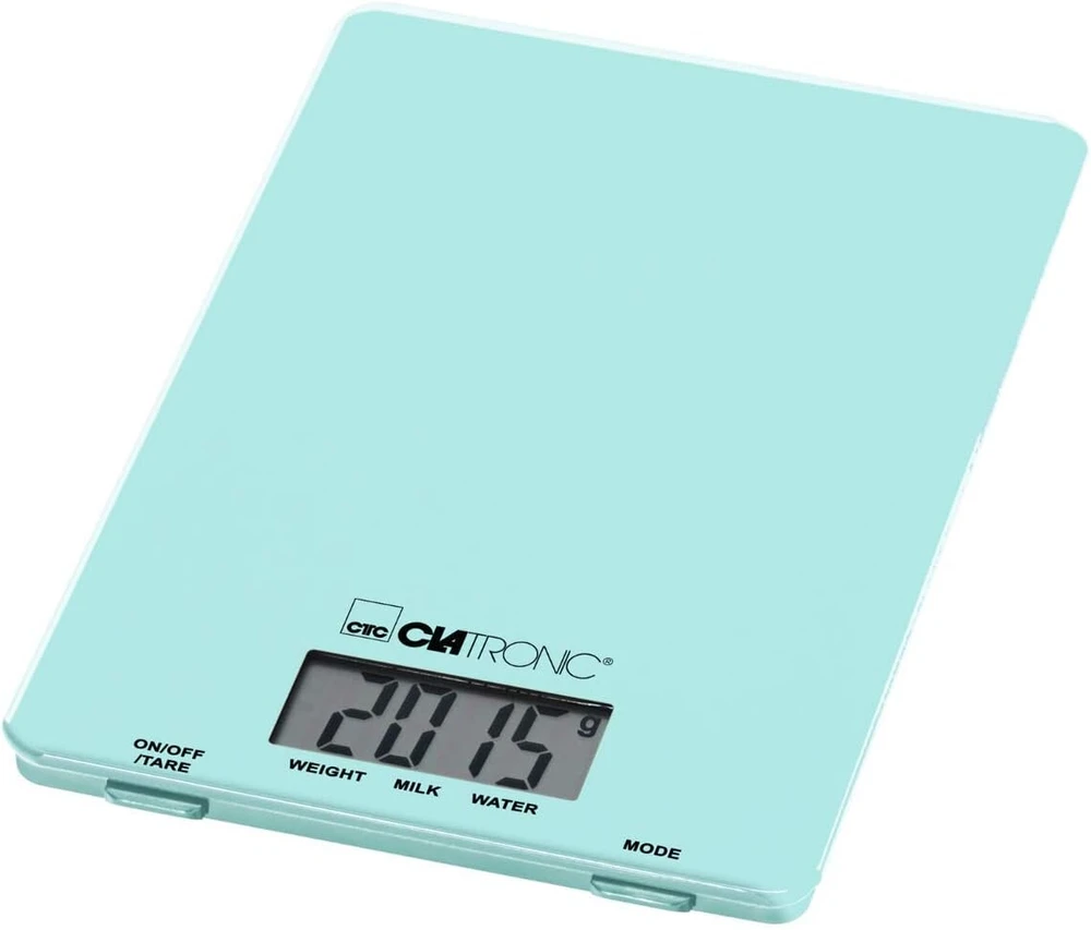 Clatronic Kw 3626 virtuvinės svarstyklės | Matavimo diapazonas iki 5000 g | 1 g žingsniai | Taros funkcija | Kepimas | Virimas | Stiklinis svėrimo paviršius | Automatinis išsijungimas | Lcd ekranas | Guminės kojelės