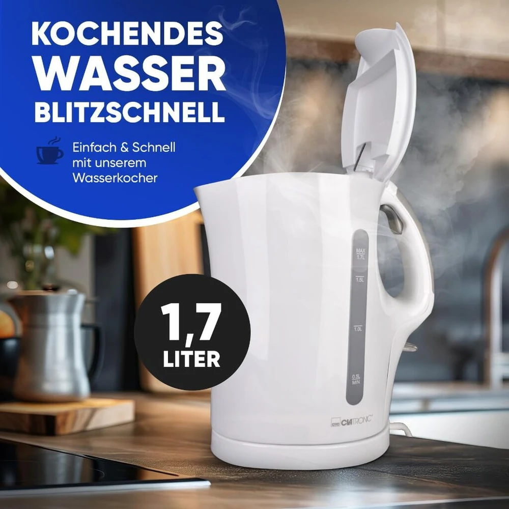 Clatronic® virdulys | virdulys | virdulys | 1.7 l virdulys su automatiniu ir rankiniu išjungimu | nuimamas kalkių filtras | maks. 2200 w | virdulys | wk 3819 baltas
