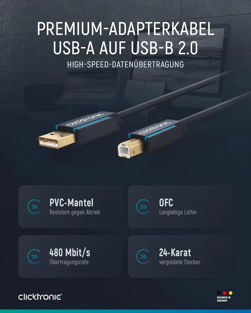 Clicktronic 70097 Usb 2.0 A/b laidas, 3m
