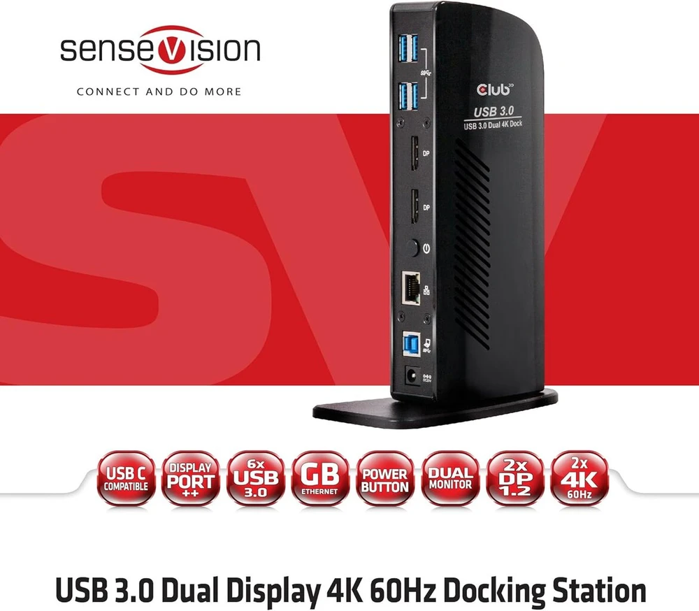 Club 3d Csv 1460 Usb 3.0 dviguba 4k 60hz doko stotis, juoda