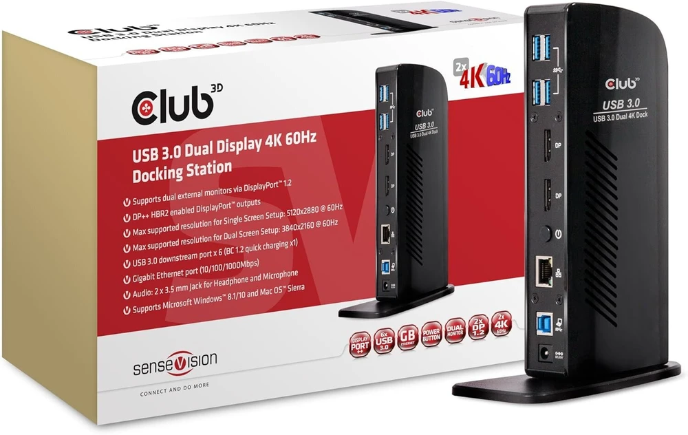 Club 3d Csv 1460 Usb 3.0 dviguba 4k 60hz doko stotis, juoda
