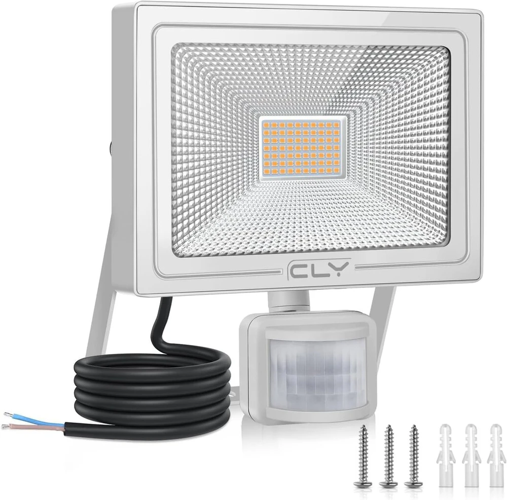 Cly Led prožektorius su judesio davikliu, 50w, 4700lm, šiltai balta