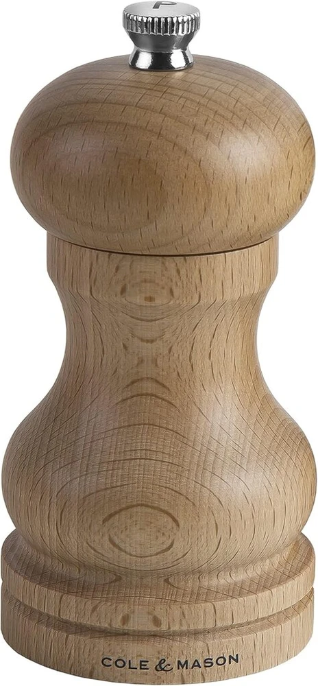 Cole & Mason Beech Capstan Ha0424p pipirų malūnėlis, natūrali buko mediena, 120 mm Precision+. Rinkinyje yra 1 x pipirų malūnėlis