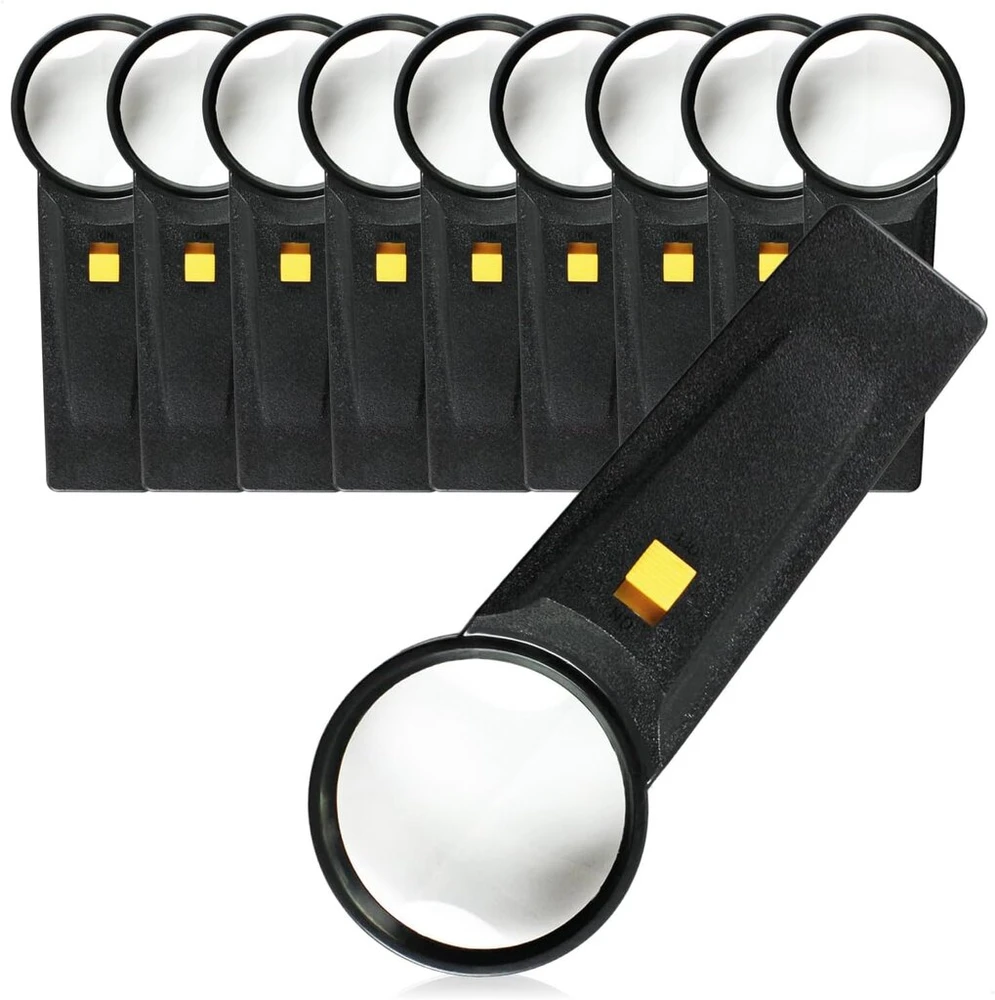 Com-four® 10x skaitymo didinamasis stiklas su led apšvietimu - 5x didinamasis stiklas namams ir kelionėms - skaitymo pagalba pagaminta iš stiklo su plačia rankena - apverčiamas rankinis didintuvas (10 vnt. pakuotė - su led)