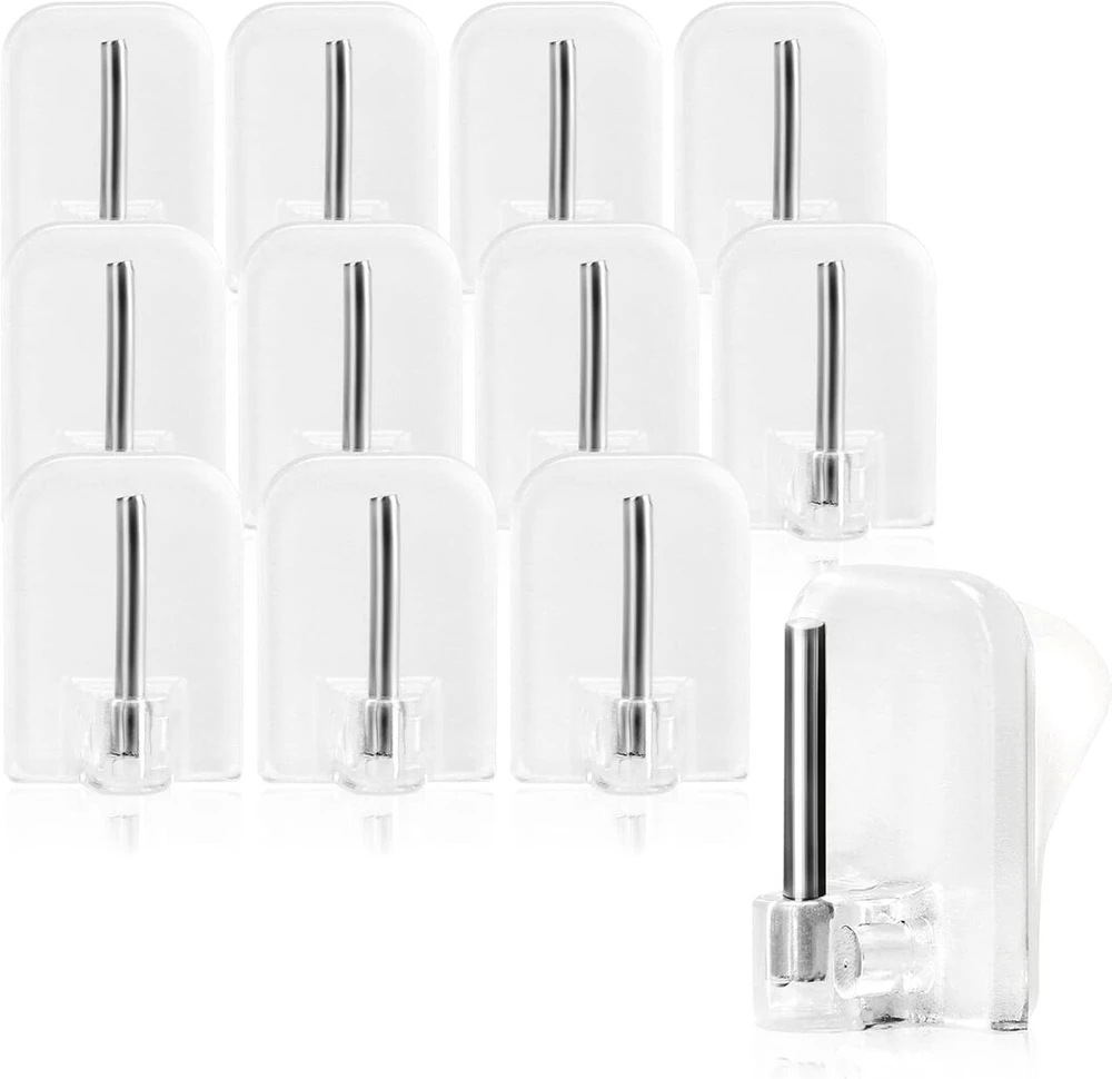 Com-four® 12 x lipnios užuolaidų kabliukai užuolaidų strypams, užuolaidų strypai, lipnūs kabliukai langams, langų kabliukai, skaidrūs