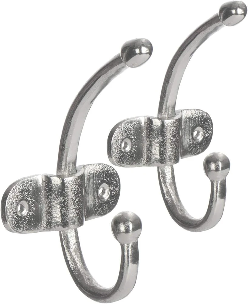 Com-four® 2 x sieniniai kabliukai, dvigubi metaliniai sieniniai kabliukai vonios kambariui, virtuvei, miegamajam ar drabužių spintai (9,5 x 8 x 18 cm) (2 vnt. - sieniniai kabliukai)