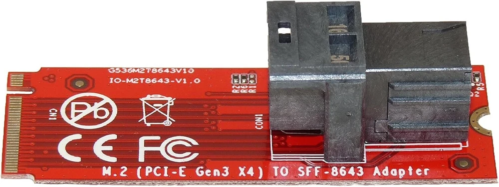 Computer District - adapteris / konverteris U2 (68 kontaktų Sff-8639) į M2 Pcie M Key (mini Sas Sff-8643) + 1 m ilgio kabelis Sff 8643 į U.2 Sff8639