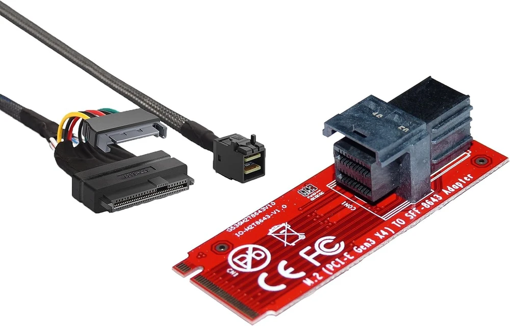 Computer District - adapteris / konverteris U2 (68 kontaktų Sff-8639) į M2 Pcie M Key (mini Sas Sff-8643) + 1 m ilgio kabelis Sff 8643 į U.2 Sff8639