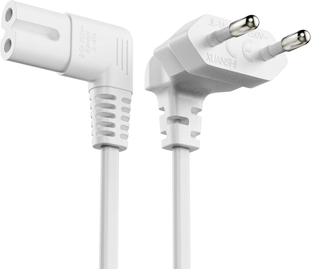 Conecto maitinimo laidas 2 kontaktų 3,0 m euro kištukas c tipo į iec c7 lizdą euro 8 kištukas, 90° kampu maitinimo laidas buitiniams prietaisams, ps3, ps4, ps5, televizoriui ir dar daugiau, baltas