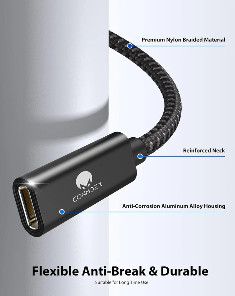 Conmdex usb c ilginamasis kabelis nuo vyriško iki moteriško usb 3.2 duomenų įkrovimo kabelis 5 gbps, 20v5a/100w palaiko 4k vaizdo/garso ilginamąjį kabelį, suderinamas su m1 m2 macbok, galaxy s23/22, pad mini 6