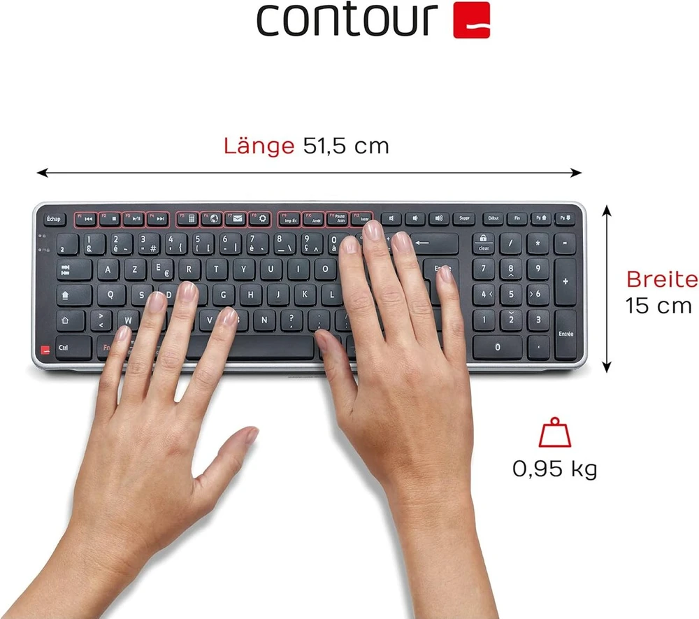 Contour Balance Klaviatūra | belaidė bluetooth klaviatūra su usb jungtimi | Qwertz išdėstymas | itin plona belaidė klaviatūra | skaičių klaviatūra + medijos klavišai | namams ir darbui | skirta windows ir mac