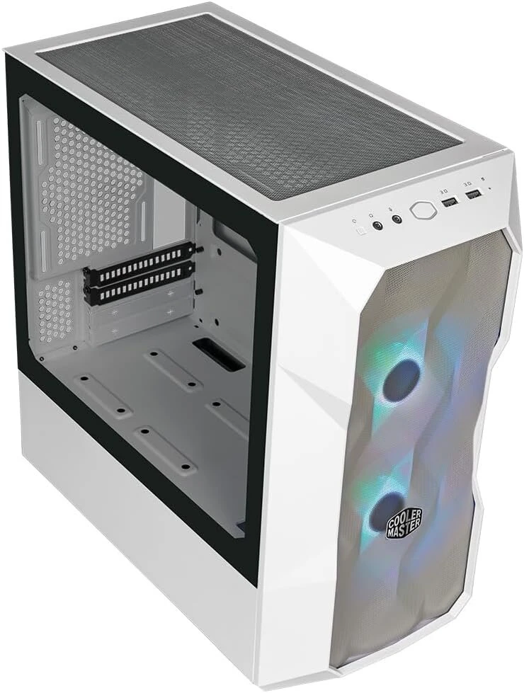 Cooler Master Td300 Mesh Baltas Pc korpusas - Mini Tower, skirtas Micro-atx ir Mini-itx, didelio oro srauto korpusas, 2 x 120 mm Argb ventiliatoriai, grūdinto stiklo šoninis skydelis, nuimamas dangtis, Argb/pwm valdiklis