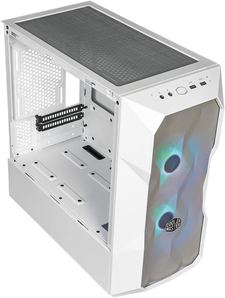 Cooler Master Td300 Mesh Baltas Pc korpusas - Mini Tower, skirtas Micro-atx ir Mini-itx, didelio oro srauto korpusas, 2 x 120 mm Argb ventiliatoriai, grūdinto stiklo šoninis skydelis, nuimamas dangtis, Argb/pwm valdiklis