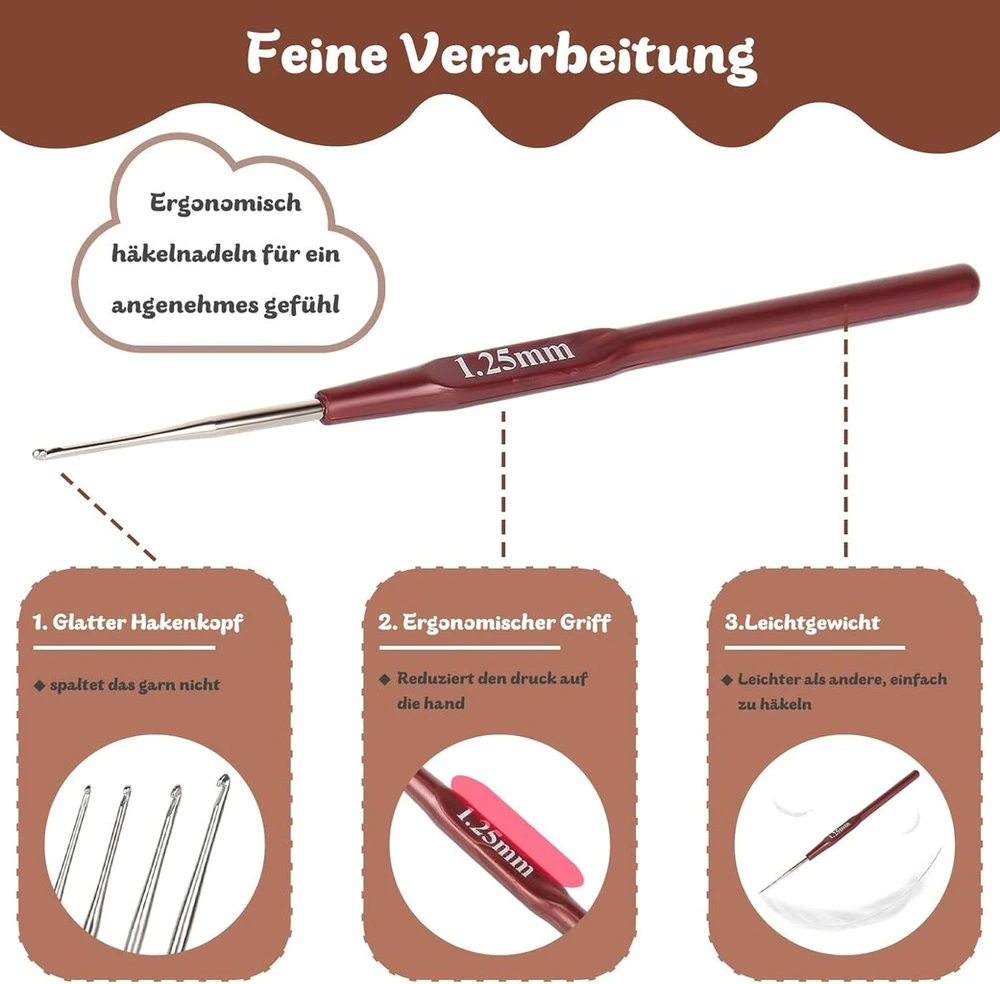 Coopay nėrimo vąšelių rinkinys, 1.0 mm, 1.25 mm, 1.5 mm, 1.75 mm nėrimo vąšeliai su ilgesne rankena, 4 dalių lcae nėrimo vąšelių rinkinys pradedantiesiems, mini nėrimo vąšeliai nėriniams, mažas dydis