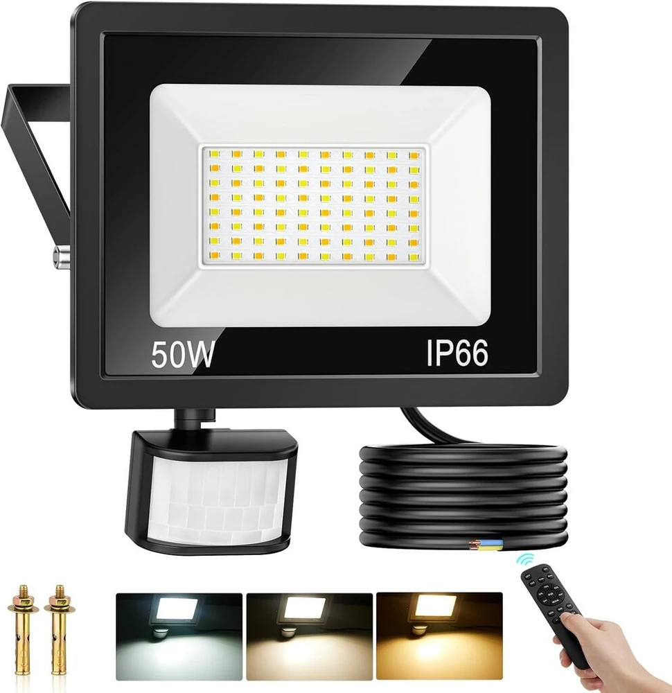 Cotledl 50 W led prožektorius su judesio davikliu lauke, 4500 lm pritemdomas lauko prožektorius su nuotoliniu valdymu, ip66 vandeniui atsparus priekinis žibintas šiltai balta neutrali balta šalta balta led prožektorius sodui