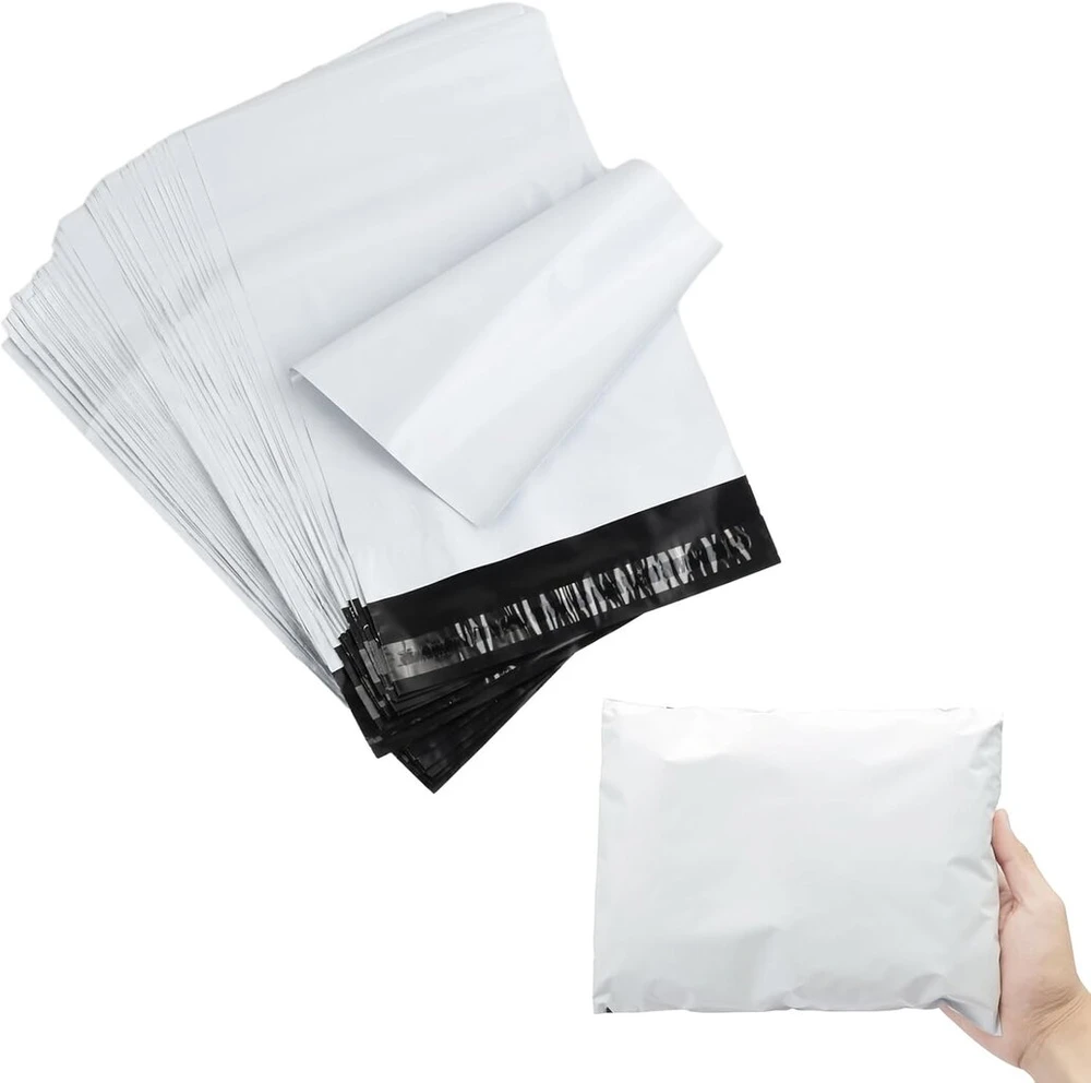 Cozlly 100 plastikinių siuntimo maišelių pakuotė 200 x 300 mm, lipnūs ir nepermatomi, balti