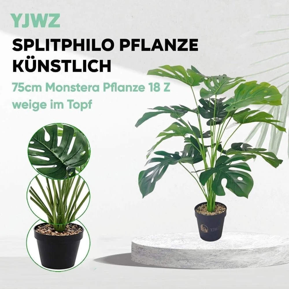 Craffancy Dirbtinė Monstera, 75 cm, 18 šakų, su vazonu