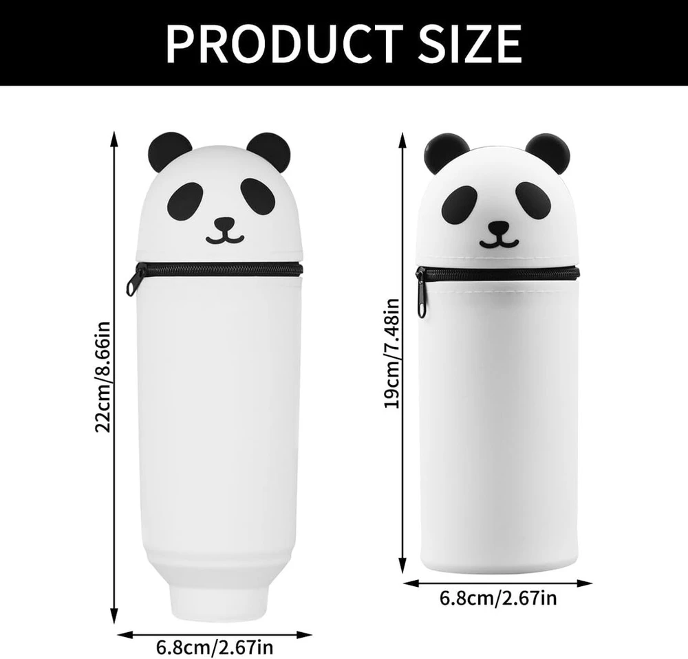 Cragmut 2-in-1 silikoninis panda penalas, teleskopinis panda penalas ir rašiklių laikiklis kawaii panda pieštukų ir 4 panda lipdukų rinkinys, baltas, kawaii