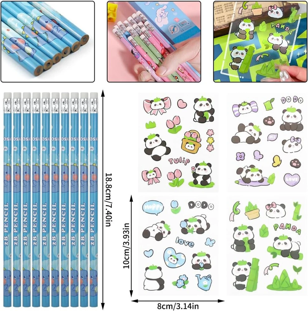 Cragmut 2-in-1 silikoninis panda penalas, teleskopinis panda penalas ir rašiklių laikiklis kawaii panda pieštukų ir 4 panda lipdukų rinkinys, baltas, kawaii