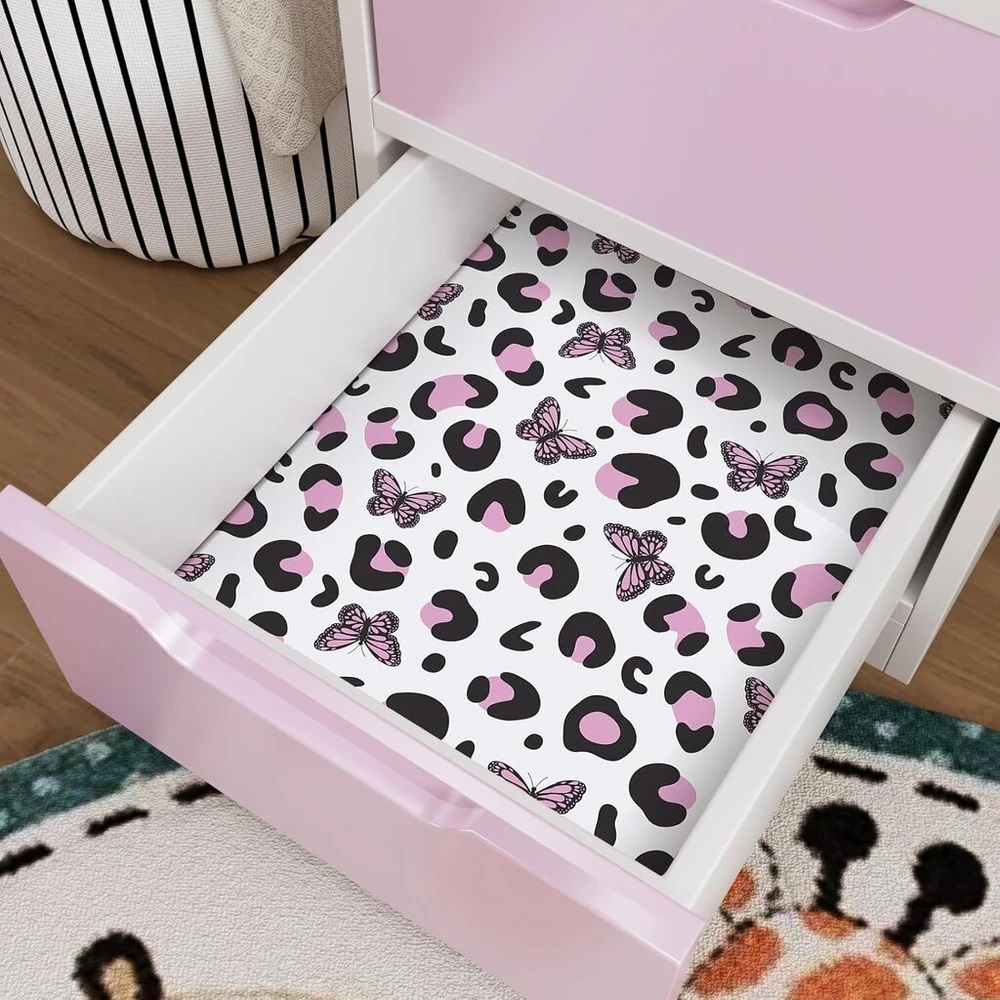 Cre8tive leopard print lipnus tapetas baltas rožinis drugelio plėvelė baldams 30,5 cm x 300 cm tapetai miegamojo mergaitėms nuimami tapetai vonios kambario vandeniui atsparūs tapetai vaikų kambariui