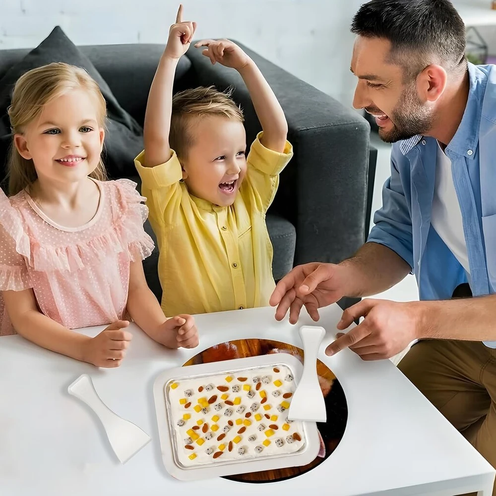 CREAM Rolled Ice Kreminis Maker rinkinys, ledo plokštė su 2 mentelėmis, Ice Kreminis Roller skirtas naminiams ledams ir šaldytam jogurtui
