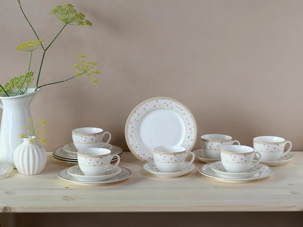 Creatable, 17527, emilia serija (new bone china), 18 dalių indų rinkinys, porcelianinis kavos servizas, galima plauti indaplovėje ir naudoti mikrobangų krosnelėje, kokybiška gamyba