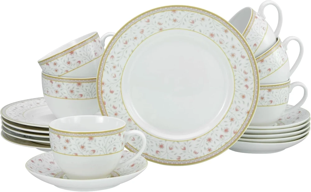Creatable, 17527, emilia serija (new bone china), 18 dalių indų rinkinys, porcelianinis kavos servizas, galima plauti indaplovėje ir naudoti mikrobangų krosnelėje, kokybiška gamyba