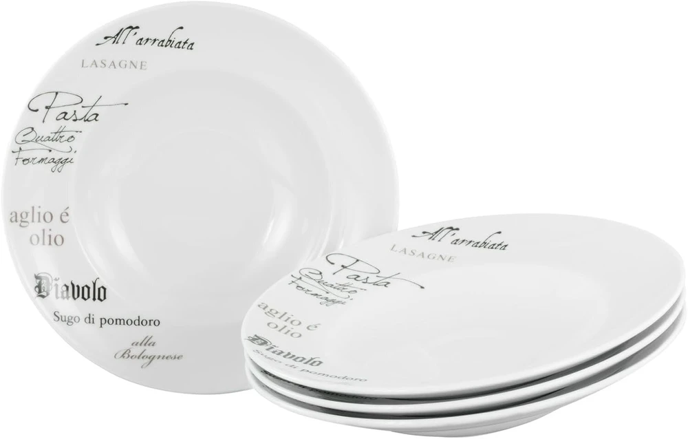 Creatable, 19569, europa gustoso serijos 4 dalių indų rinkinys 4 asmenims, porcelianinių makaronų lėkščių rinkinys, galima plauti indaplovėje ir naudoti mikrobangų krosnelėje, pagaminta europoje