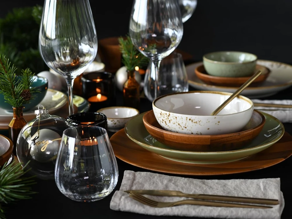 Creatable, nature collection 21577 acacia wood series 4 dalių indų rinkinys, sriubos lėkščių rinkinys iš acacia medienos 6 asmenims, kokybiška gamyba, match & mix
