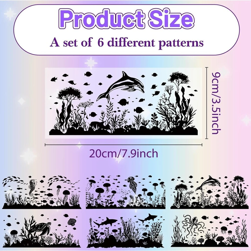 Creatcabin 24 x silhouette lipdukai stiklainiams išpjovos lipdukai jūros organizmai scrapbook vandeniui atspari pvc lempų plėvelė kalėdoms helovinui sienoms langams matiniam stiklui dekoruoti 9 x 10 cm