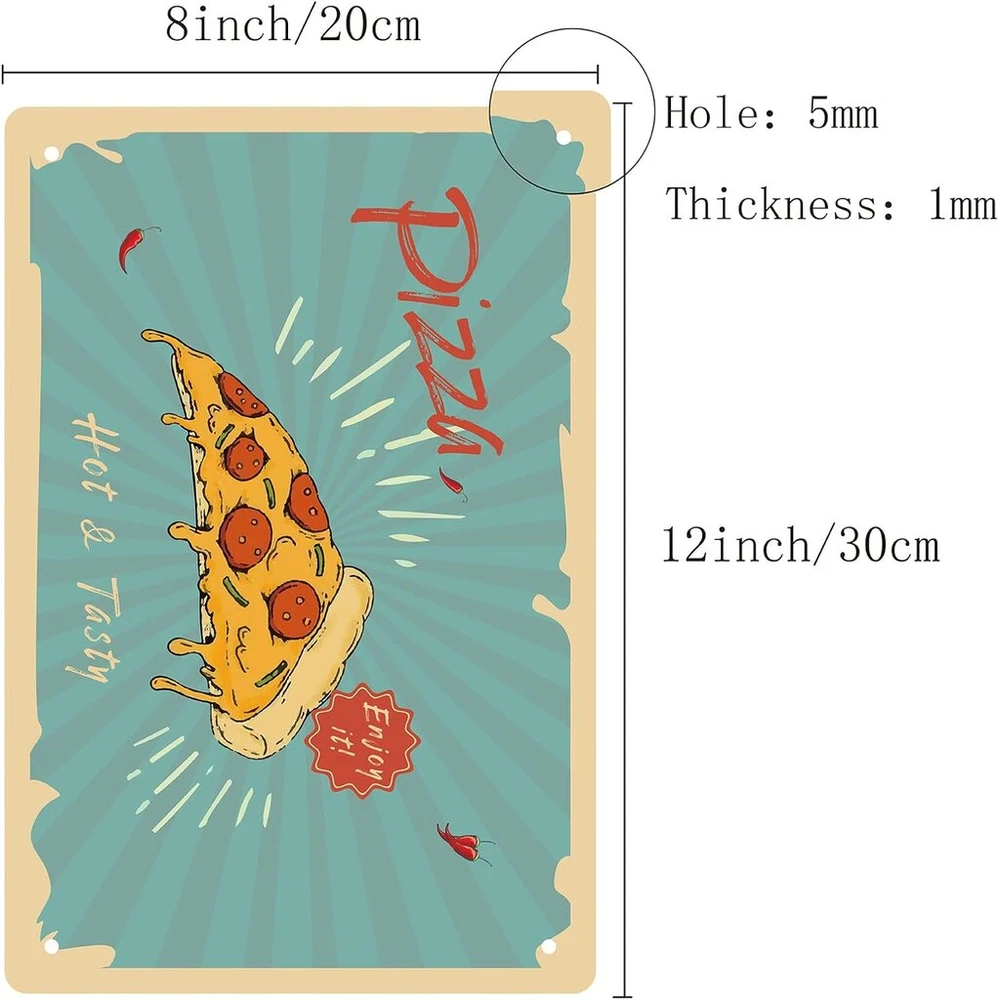 Creatcabin skardinis ženklas "pizza" - vintažinis katės skardinis ženklas, juokingas metalinis skardinis ženklas, sienų dekoras, sodo pašiūrės lentelė namams, sodui, virtuvei, barui, svetainei, biurui, garažui, plakatas, lentelė 12x8.(5)cm