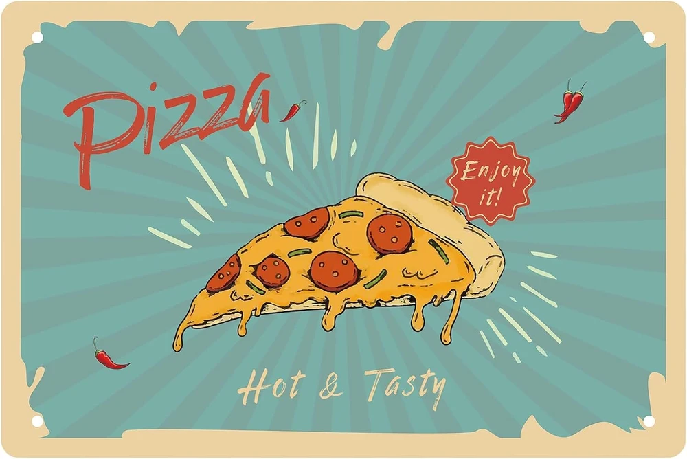 Creatcabin skardinis ženklas "pizza" - vintažinis katės skardinis ženklas, juokingas metalinis skardinis ženklas, sienų dekoras, sodo pašiūrės lentelė namams, sodui, virtuvei, barui, svetainei, biurui, garažui, plakatas, lentelė 12x8.(5)cm