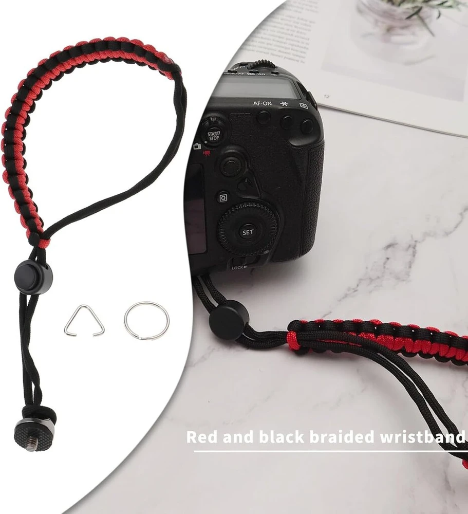 Create idea kameros riešo dirželis su 1/4 d-žiedo varžtu, reguliuojamas kameros riešo dirželis, virvelė suderinama su insta 360 x3 asmenukių lazdomis, veiksmo kameromis, juodas ir raudonas