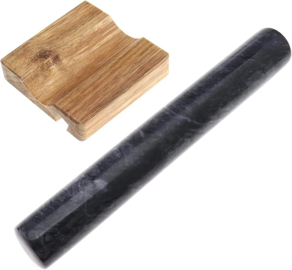 Create idea marmurinis kočėlas, poliruotas prancūzišku būdu su mediniu stovu, telefono laikiklio rinkinys, kočėlas kepiniams, pyragams, picai, 30 cm, juodas