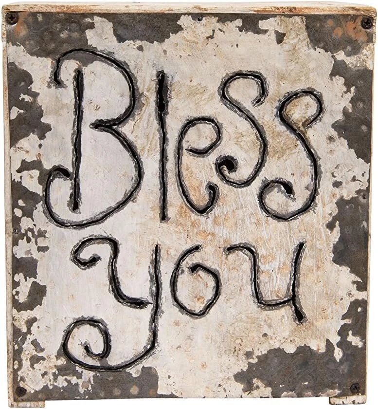 Creative Co-op Bless You medinė servetėlių dėžutė, balta