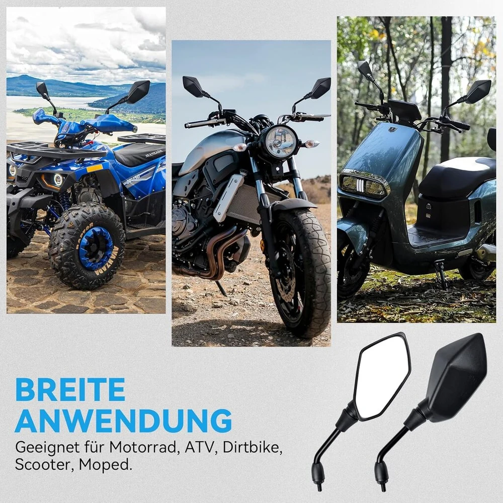 Cretassion e-patvirtinti motociklo veidrodėliai, 2 vnt., motociklo veidrodėlis m8 su dešininiu ir kairiniu sriegiu, galinio vaizdo motociklo veidrodėlis, suderinamas su motoroleriu, atv, mopedu, e-dviračiu