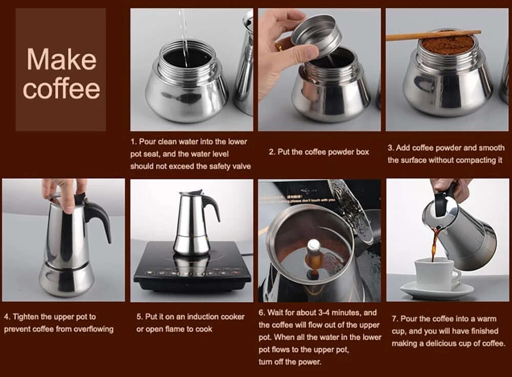 Crevyteg itališkas kavos virimo aparatas, espresso virimo aparatas indukcinei viryklei, espresso mašina indukcinei viryklei pagaminta iš nerūdijančio plieno, 4 puodeliai/200 ml moka ąsotis, kavos virimo aparatas, mažas maisto kavos aparatas, skirtas induk