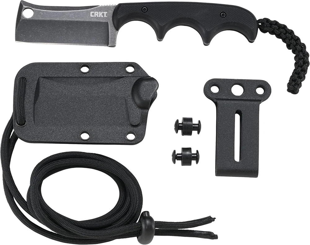 Crkt minimalist cleaver edc peilis: kompaktiškas kasdienis peilis su fiksuota geležte, sulankstomas universalus peilis su juoda apdaila, dervos pluošto rankena ir dėklu 2383k