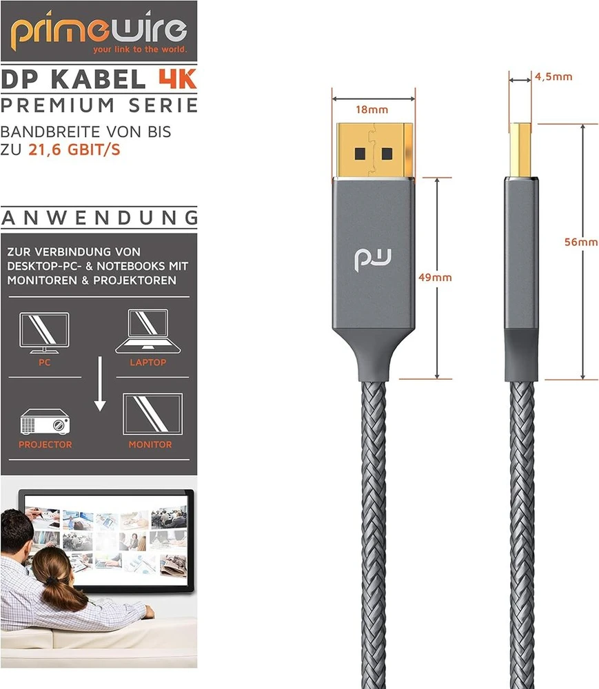 Csl - 4k displayport kabelis 1 m - displayport į displayport - dp 1.2-4k 60hz ir 2k 144hz - pralaidumas iki 21.6 gbit/s - jungiamasis kabelis - monitoriaus vaizdo plokštei pc nešiojamam kompiuteriui projektoriui