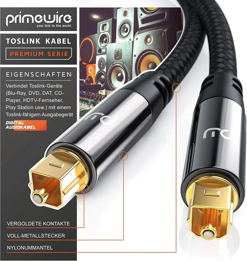 Csl - 7.5 m Hq Platinum Toslink optinis skaitmeninis kabelis S Pdif audio kabelis - aliuminio jungtis paauksuoti kontaktai nailono danga - šviesolaidinis kabelis