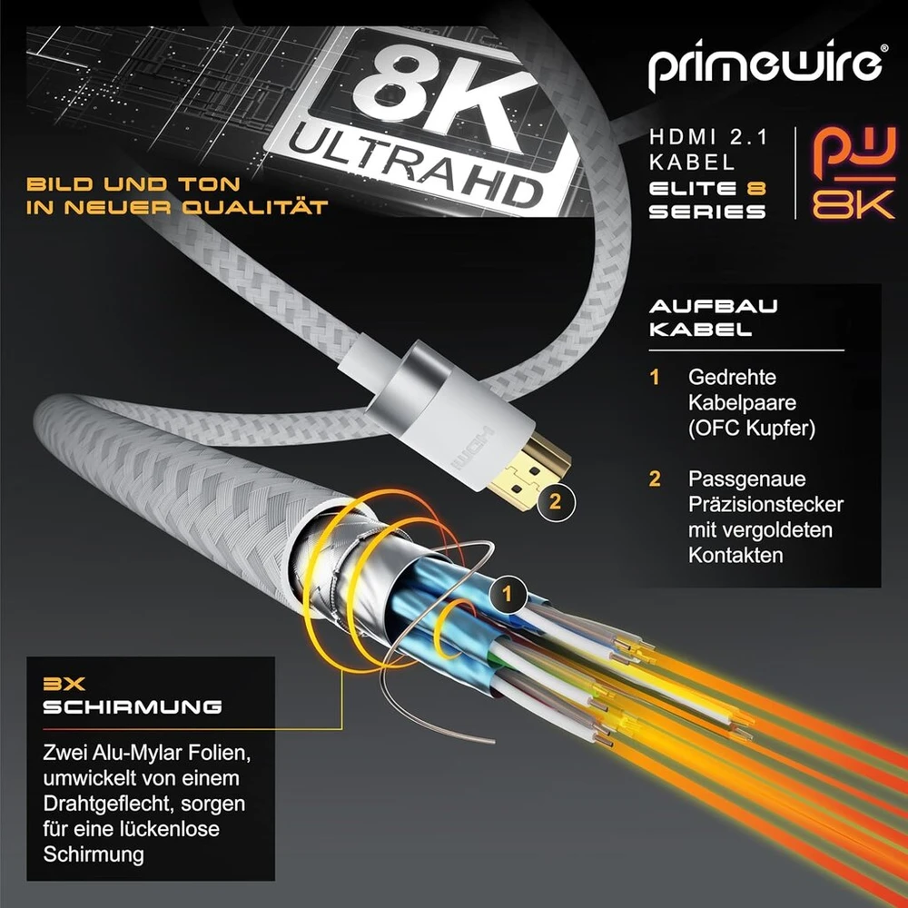 Csl - 8k / 4k hdmi kabelis 2.1/2.0-10m - 8k @ 60hz 4k @ 120hz su dsc - 48 gbit/s - 3d - itin didelis greitis su ethernet - tv blu-ray ps5 XBOX series x switch - baltas - 10 metrų