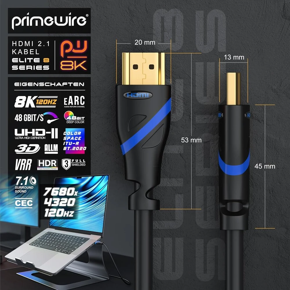 Csl - 8k hdmi kabelis 2.1 - 8k @ 60hz 4k @ 120hz su dsc - juodas/mėlynas