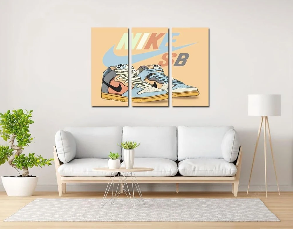 Cuadros Cámara Nike Sb Skateboard 3 dalių sieninis plakatas modernus svetainės miegamojo kambarys šlepetės (97x62cm)