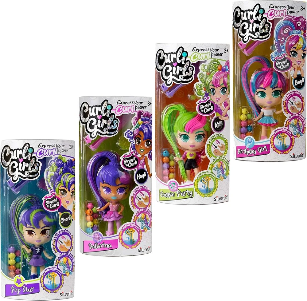 Curli Girls 82093 Single Pack Haily by Silverlit, plaukų stilizavimo lėlės, lėlės su magiškais plaukais, su priedais, lėlė 15 cm, spalvinga, nuo 3 metų