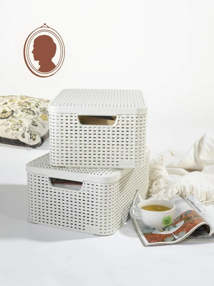 Curver 240586 dėžė daiktams rattan-look plastikas dramblio kaulo spalvos dydis S 29 x 20 x 13 cm