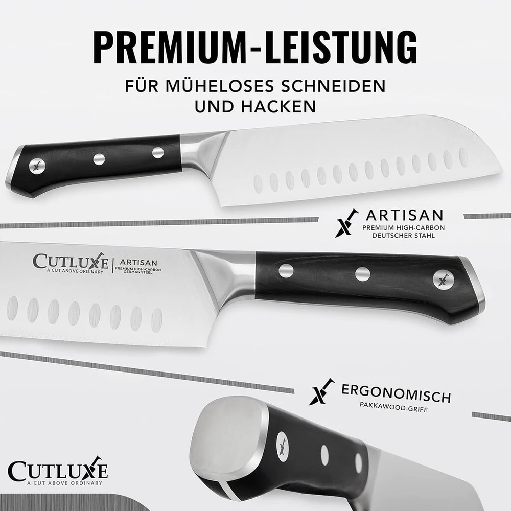 Cutluxe Santoku peilis 18 cm - peilis žuviai, peilis mėsai, peilis sušiui, virtuvinis peilis su dėklu - ergonomiškas dizainas ir itin aštrus