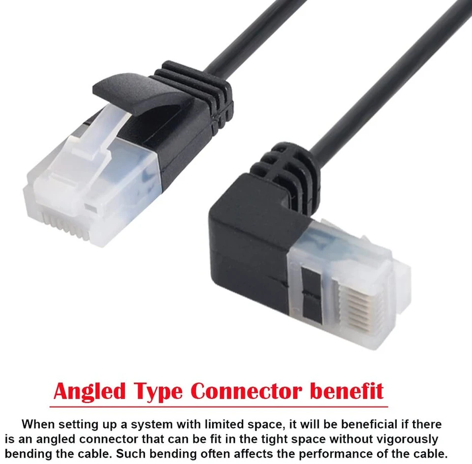 Cy 0.5m itin plonas cat6 ethernet kabelis rj45 žemyn kampu utp tinklo kabelis patch kabelis 90 laipsnių cat6a lan nešiojamam