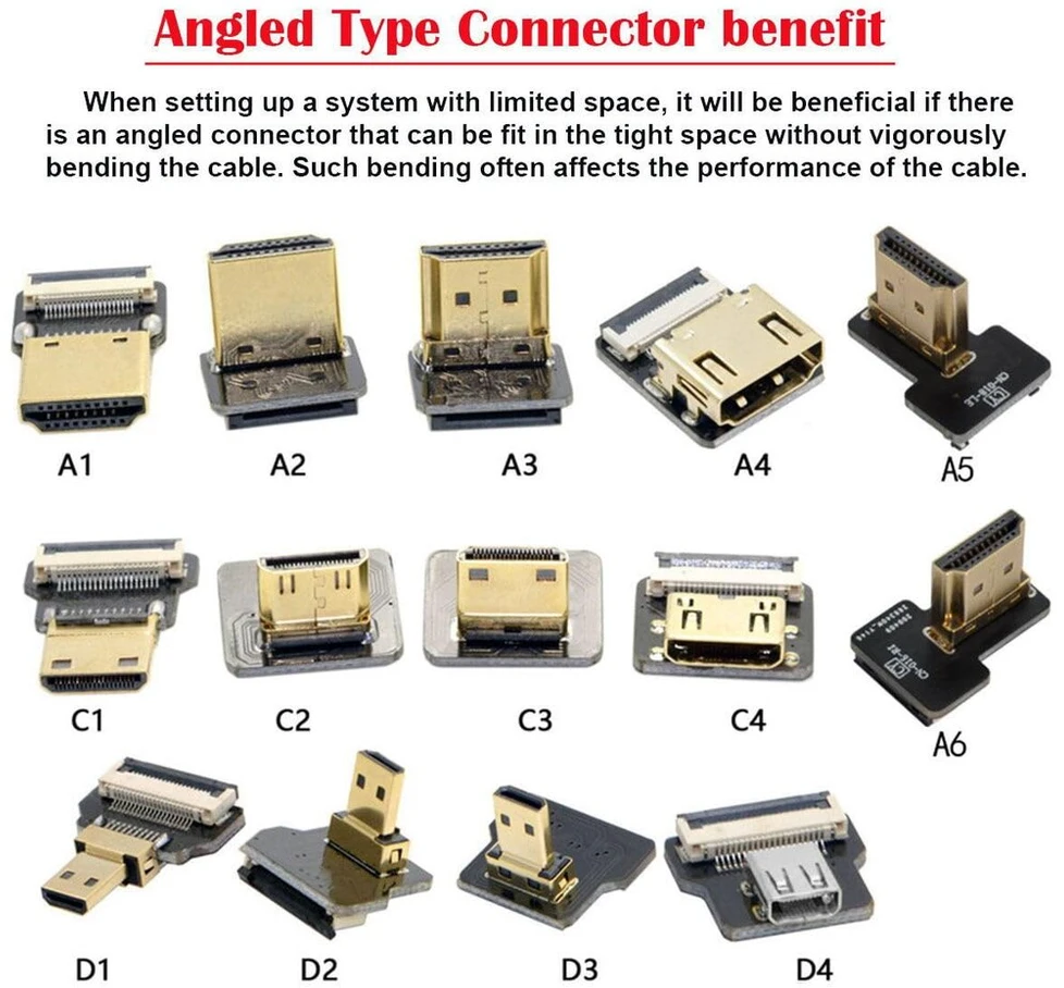 Cy Cord itin plonas kampinis hdmi jungtis (tėtis) į hdmi jungtį (mama) prailginimo kabelis fpc plokščias kabelis 1080p, skirtas fpv hdtv multikopteriui, aerofotografijai a4-a2 (10cm)